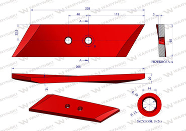 Dłuto, nakładka lemiesza prawa zastosowanie Kverneland stal borowa