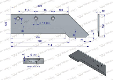 Lemiesz 3-skibowy z dziobem zastosowanie PR47 Unia Pług stal borowa