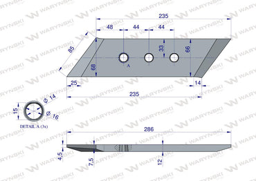 Dłuto nakładka lemiesza prawe trzyotworowe zastosowanie VIS/17 XL Unia Pług stal borowa