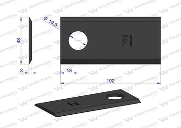 Nóż, nożyk kosiarka rotacyjna 102x48x3mm zastosowanie Samasz op. 25szt.
