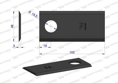 Nóż, nożyk kosiarka rotacyjna 102x48x3mm zastosowanie Samasz op. 25szt.