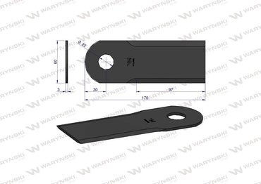Nóż obrotowy rozdrabniacz słomy sieczkarnia Bizon DYMINY/ŻUKOWO szerokość 60mm fi-22 op. 25szt
